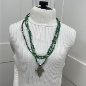 Akola Green Paper Bead Necklace with Coptic Cross